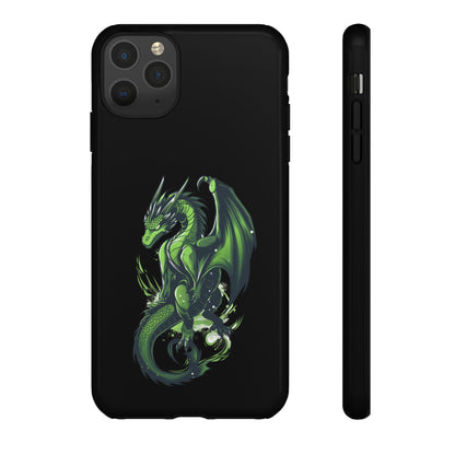 Tough Cases with Green Glowing Dragon design for iPhone, Samsung, and Google