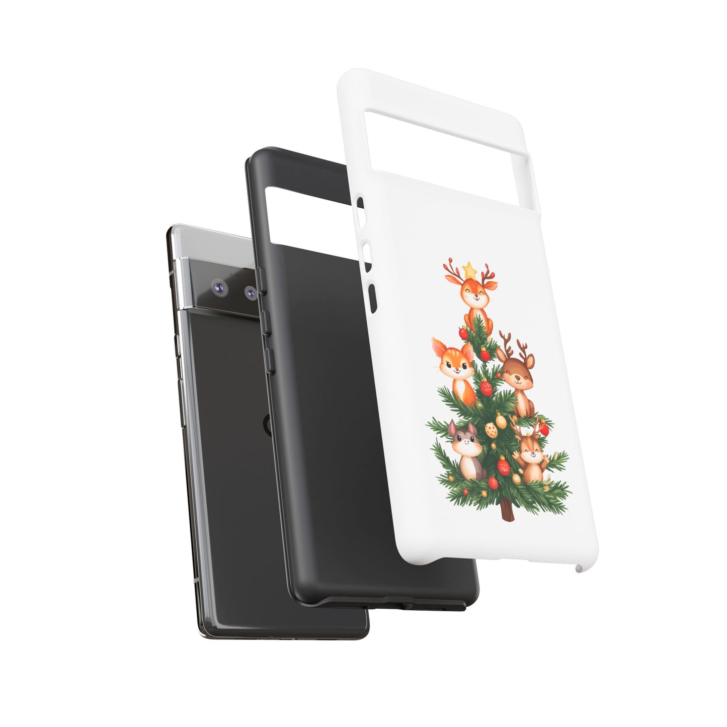 Festive Phone Case - iPhone, Samsung, and Google case - Cute Forest Animals on a Christmas Tree Case