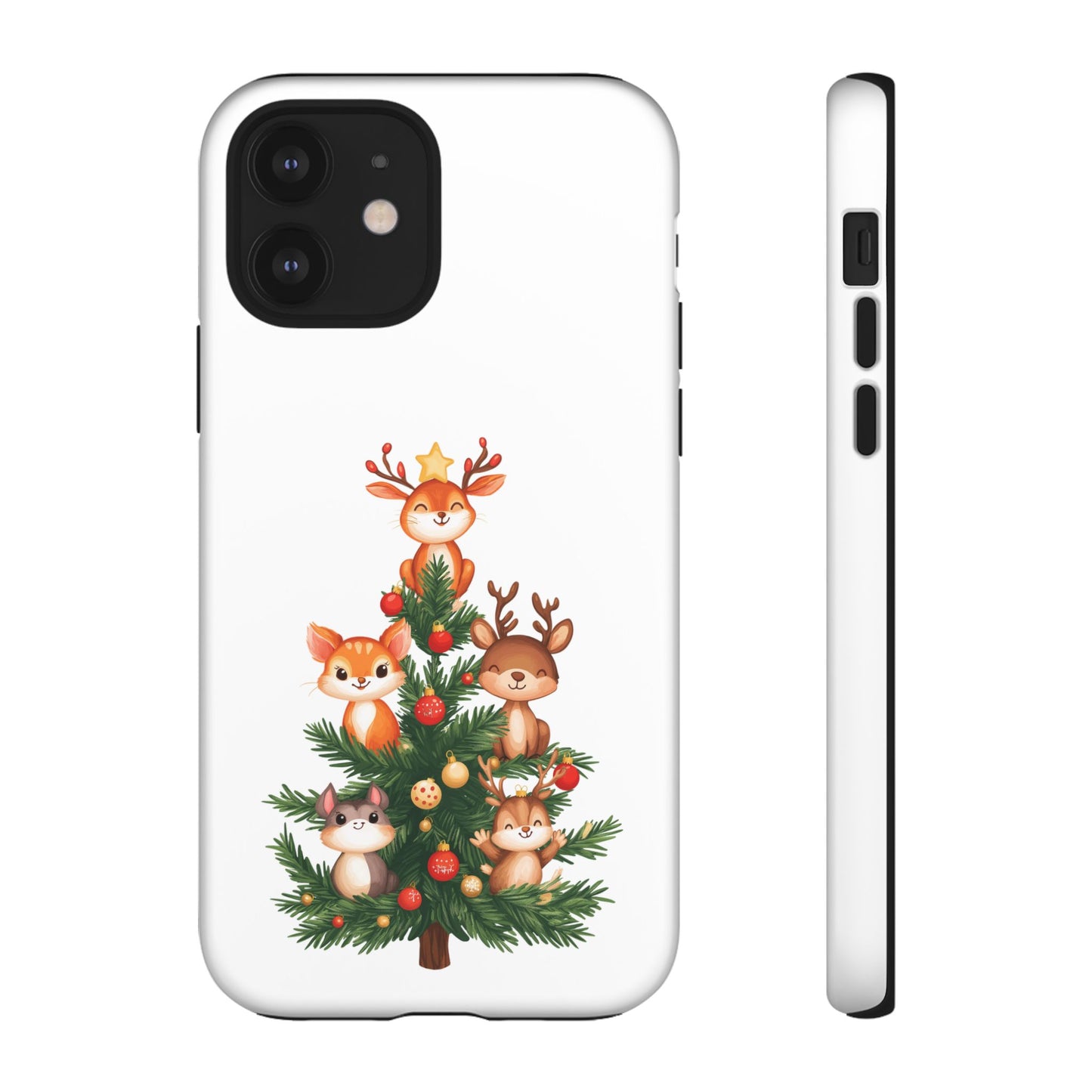 Festive Phone Case - iPhone, Samsung, and Google case - Cute Forest Animals on a Christmas Tree Case