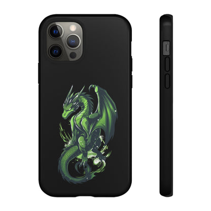 Tough Cases with Green Glowing Dragon design for iPhone, Samsung, and Google