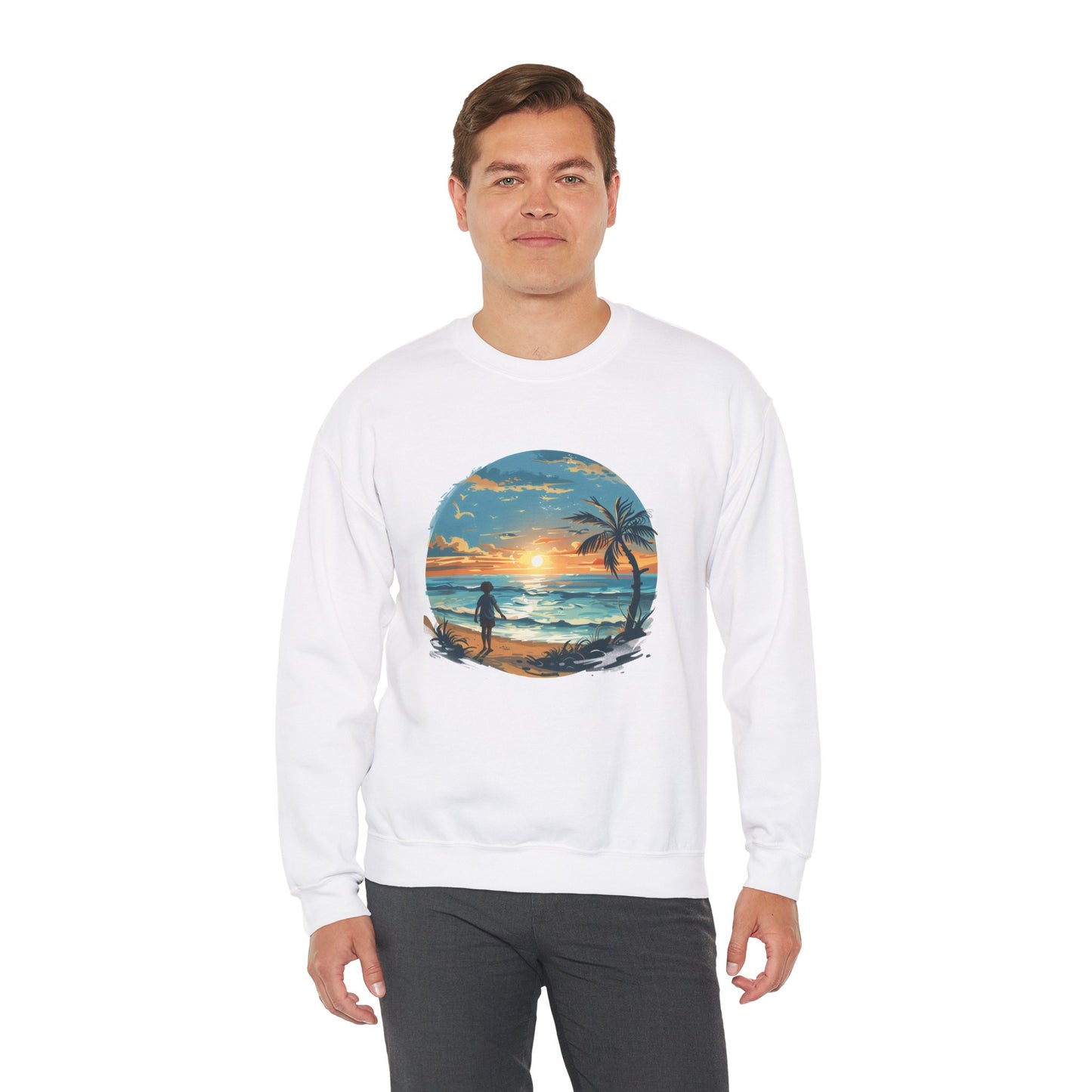 Unisex Heavy Blend™ Crewneck Sweatshirt - Colorful Beach Design