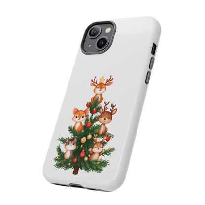 Festive Phone Case - iPhone, Samsung, and Google case - Cute Forest Animals on a Christmas Tree Case