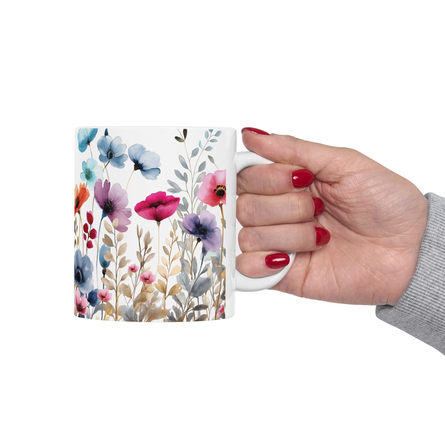 Ceramic Mug with beautiful watercolor flowers, (11oz, 15oz)