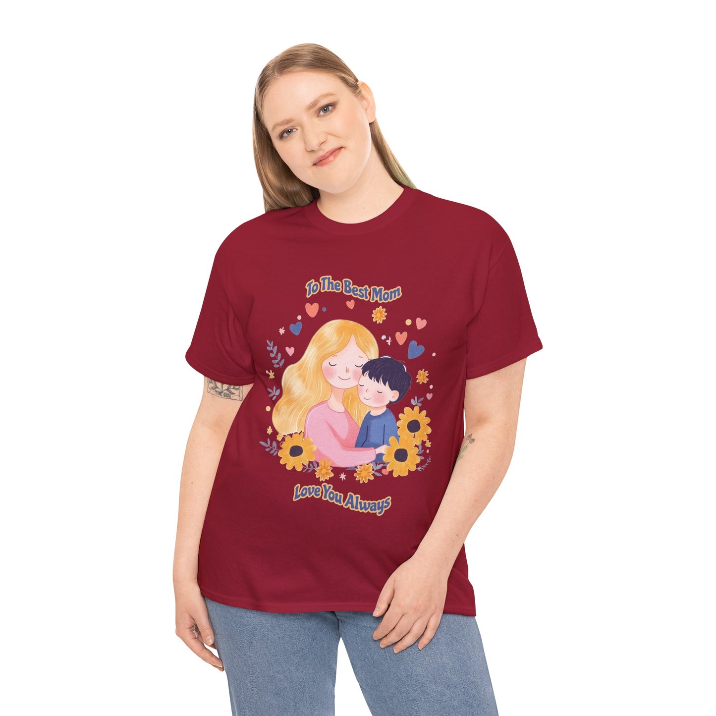 Mother & Child Love Heavy Cotton Tee - Floral Design T-Shirt - Mother's day Gift - Birthday Gift for Mom