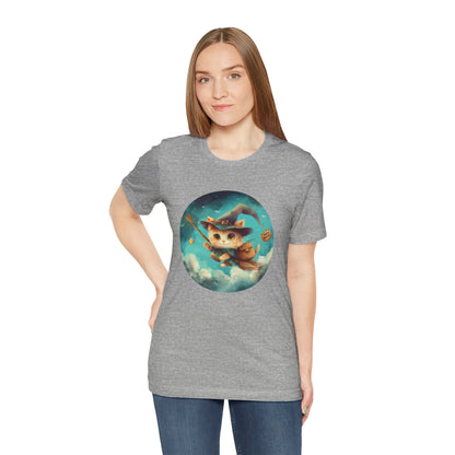 Charming Cat on Witch - Magician Stick T-shirt - Lightweight Fabric Tee