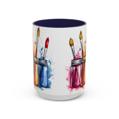 Paint Brushes Design Tea Cup - Accent Watercolor Coffee Mug, (11, 15oz)