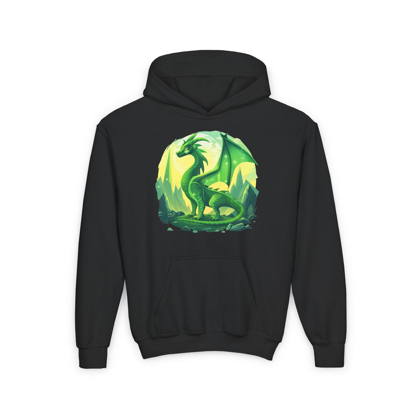 Youth Heavy Blend Hooded Sweatshirt - Green Dragon Design Hoodies