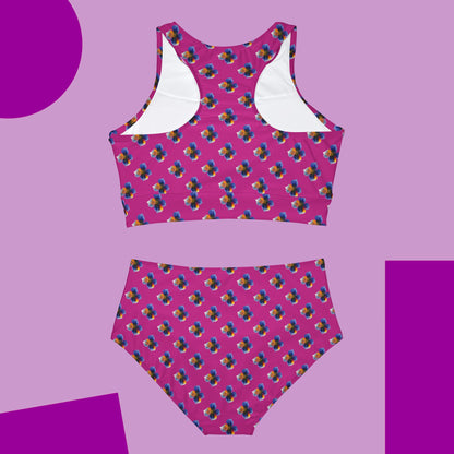 Pink Swimwear Sporty Bikini Set - Stylish and Athletic Aquilegias Design