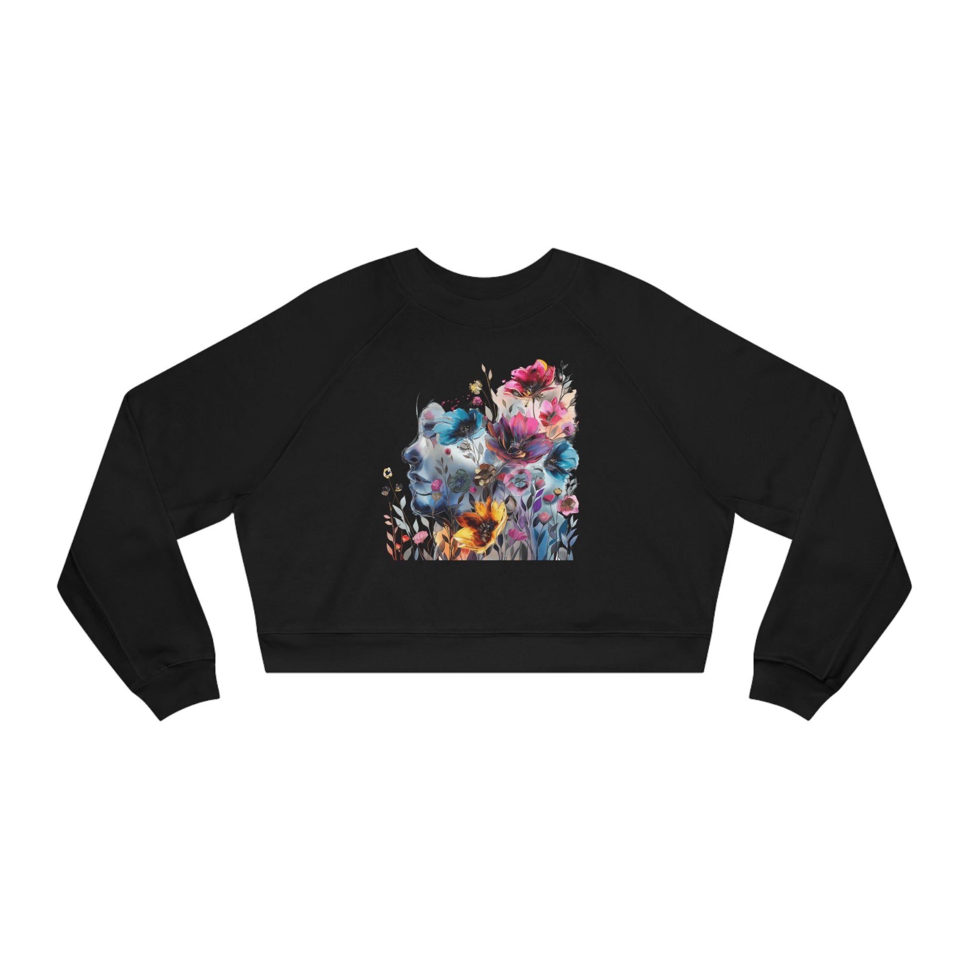 Women's Cropped Fleece Pullover with Floral Watercolor Design - Paraw