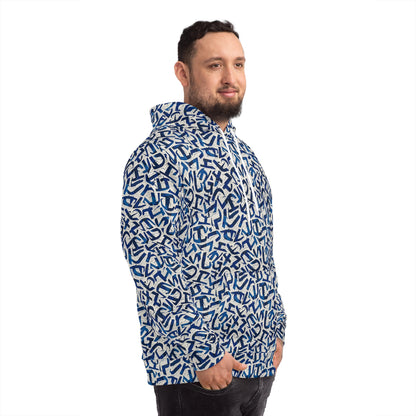 Fashion Hoodie - Blue Iconography-Style Lettering Design Hoodie