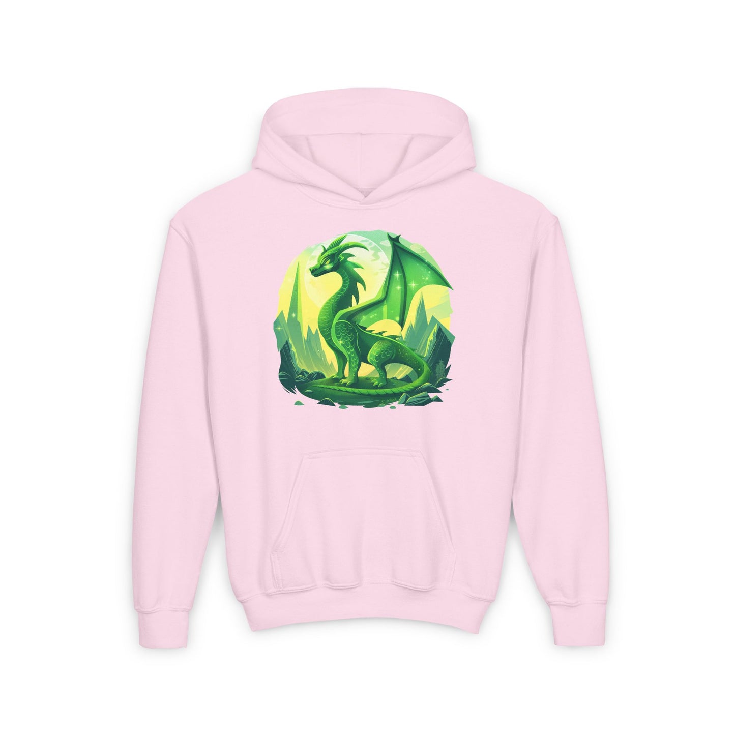 Youth Heavy Blend Hooded Sweatshirt - Green Dragon Design Hoodies