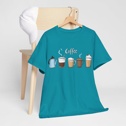 Coffee Cup Pattern Unisex Heavy Cotton Tee - Brewed Patterns Unisex Heavy Cotton Tee