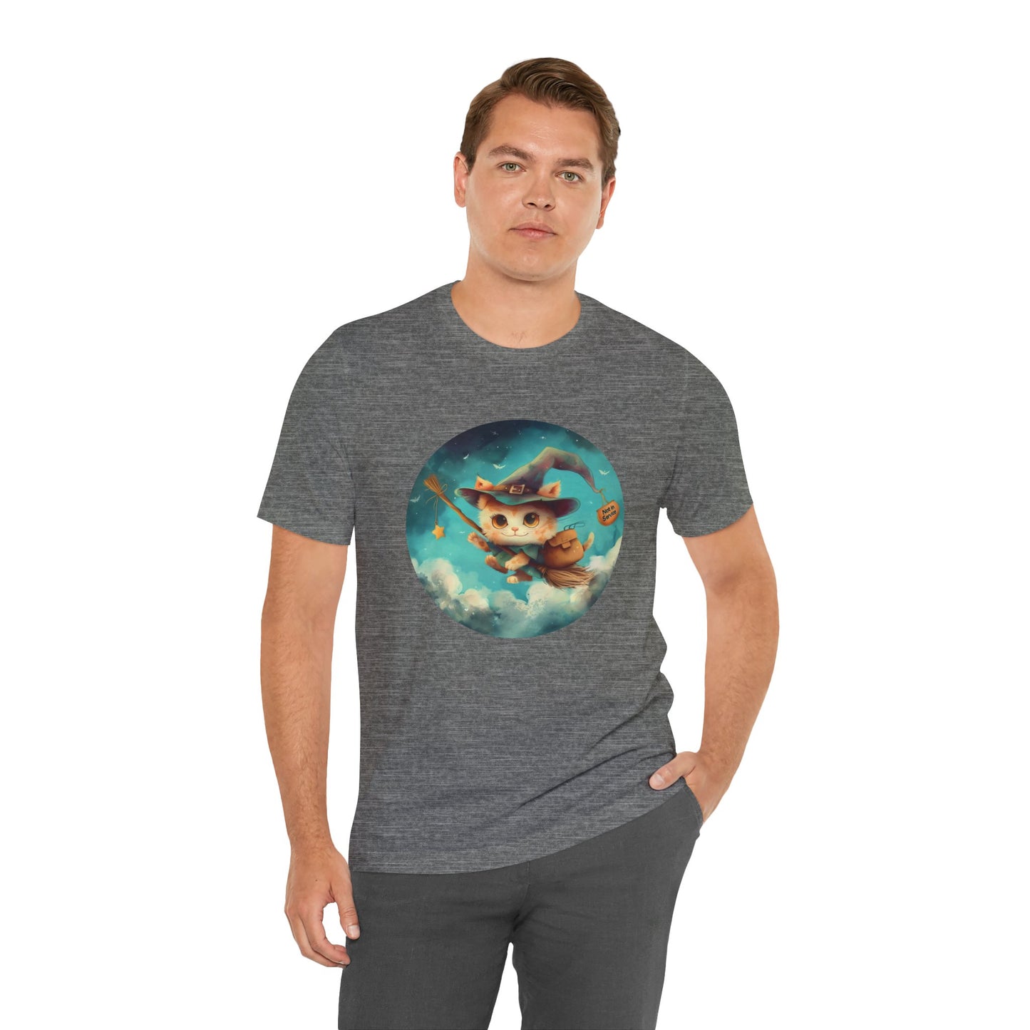 Charming Cat on Witch - Magician Stick T-shirt - Lightweight Fabric Tee