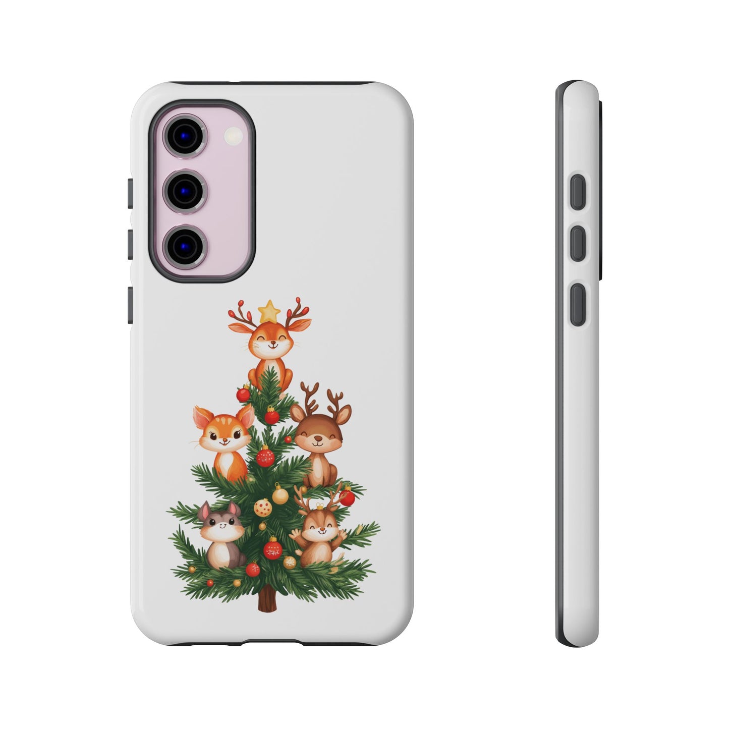 Festive Phone Case - iPhone, Samsung, and Google case - Cute Forest Animals on a Christmas Tree Case