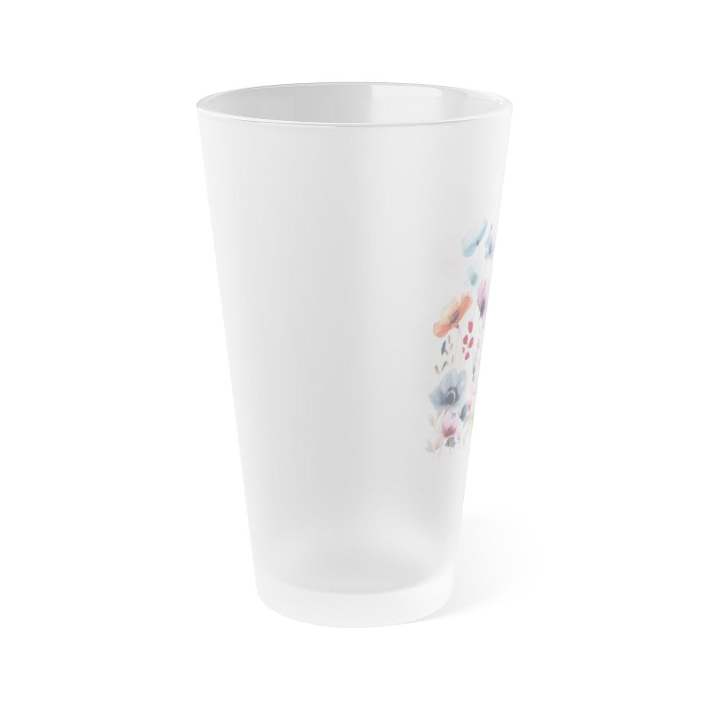 Frosted Pint Glass, Watercolor Flowers, 16oz