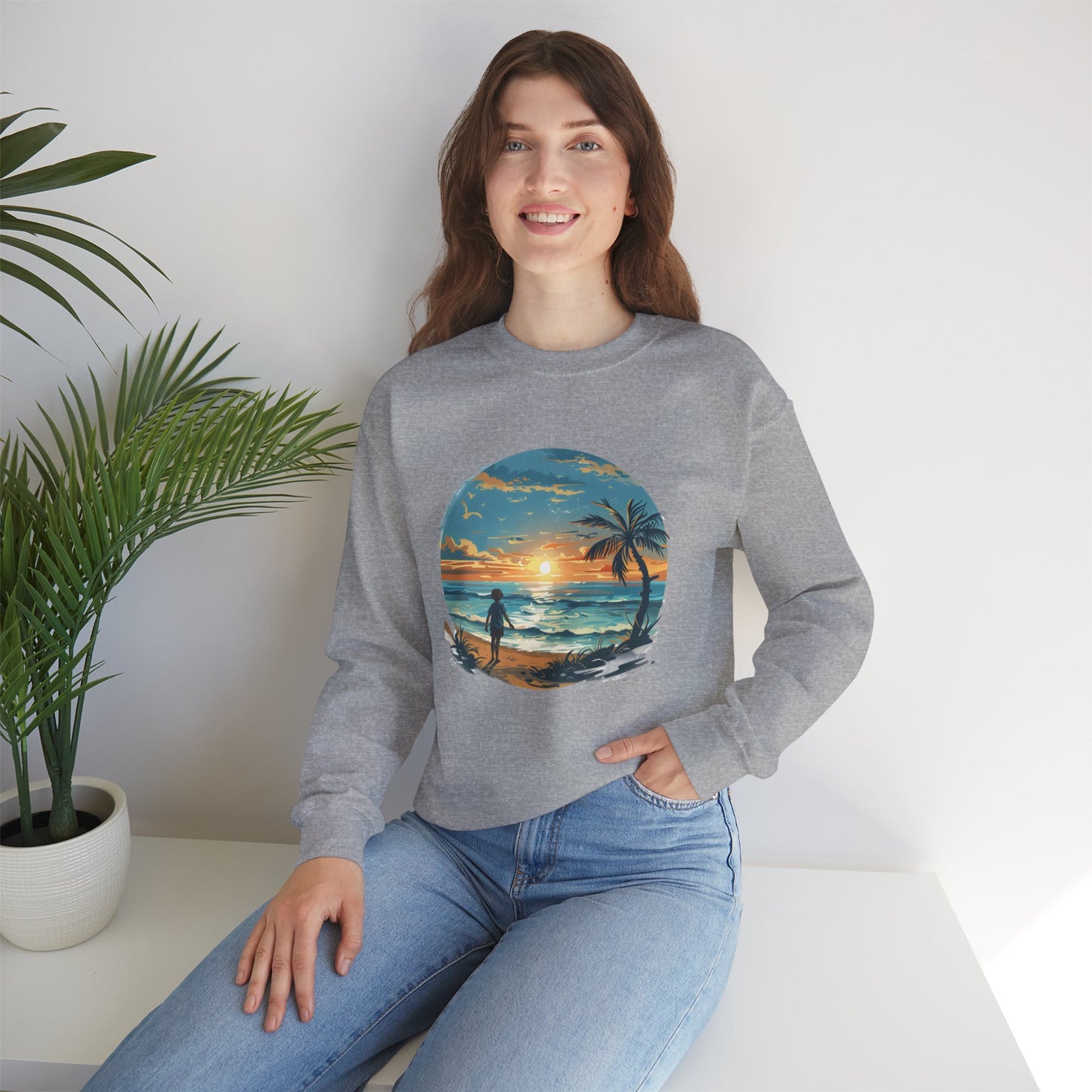 Unisex Heavy Blend™ Crewneck Sweatshirt - Colorful Beach Design