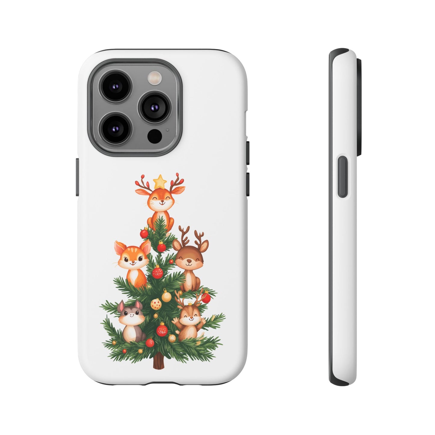 Festive Phone Case - iPhone, Samsung, and Google case - Cute Forest Animals on a Christmas Tree Case