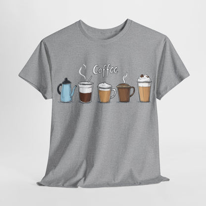 Coffee Cup Pattern Unisex Heavy Cotton Tee - Brewed Patterns Unisex Heavy Cotton Tee