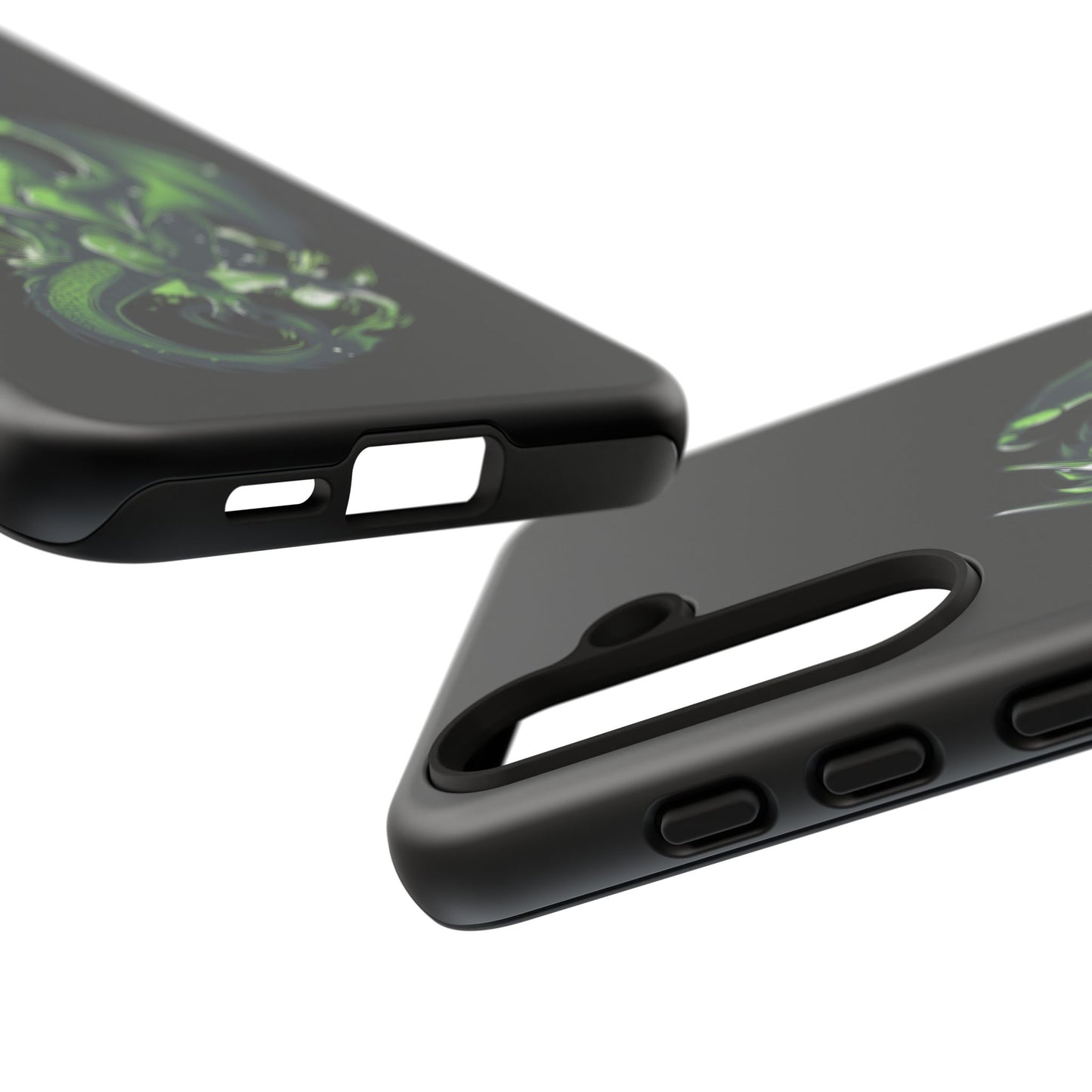 Tough Cases with Green Glowing Dragon design for iPhone, Samsung, and Google