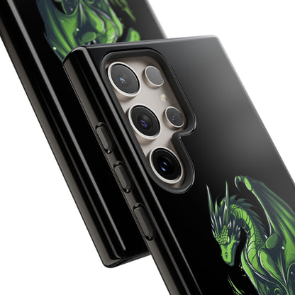 Tough Cases with Green Glowing Dragon design for iPhone, Samsung, and Google