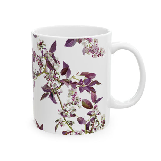 Ceramic Mug with purple small and dense flowers, (11oz, 15oz)