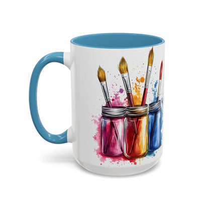 Paint Brushes Design Tea Cup - Accent Watercolor Coffee Mug, (11, 15oz)