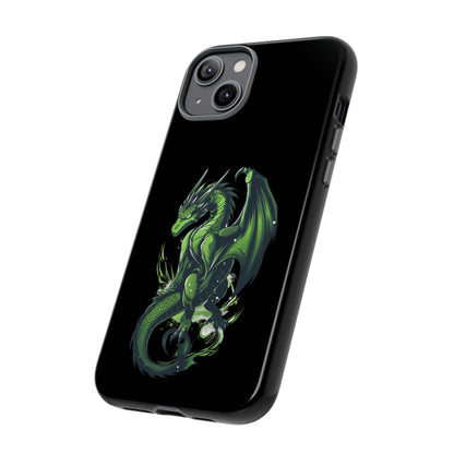 Tough Cases with Green Glowing Dragon design for iPhone, Samsung, and Google