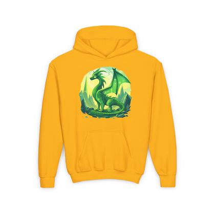 Youth Heavy Blend Hooded Sweatshirt - Green Dragon Design Hoodies