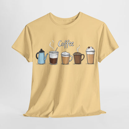 Coffee Cup Pattern Unisex Heavy Cotton Tee - Brewed Patterns Unisex Heavy Cotton Tee