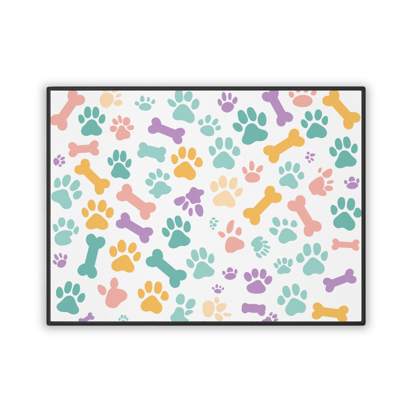 Pet Mat (18" x 24") - Colorful Dog Bone & Paw Print Design