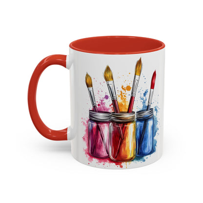 Paint Brushes Design Tea Cup - Accent Watercolor Coffee Mug, (11, 15oz)