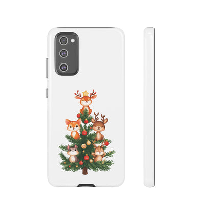 Festive Phone Case - iPhone, Samsung, and Google case - Cute Forest Animals on a Christmas Tree Case