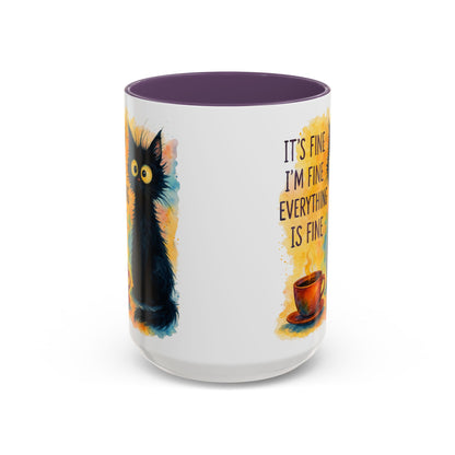Whimsical Cat Accent Coffee Mug - 'It's Fine, I'm Fine, Everything is Fine'