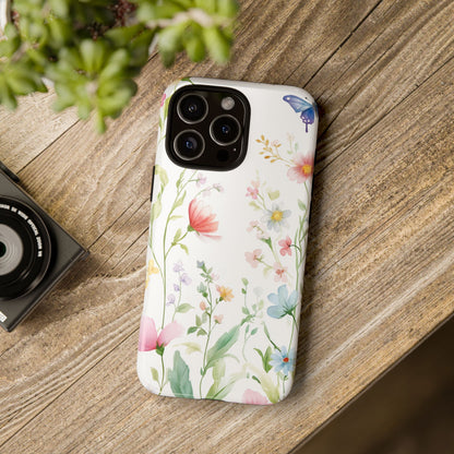 Watercolor Wildflower & Butterfly Phone Case - iPhone, Samsung, and Google case