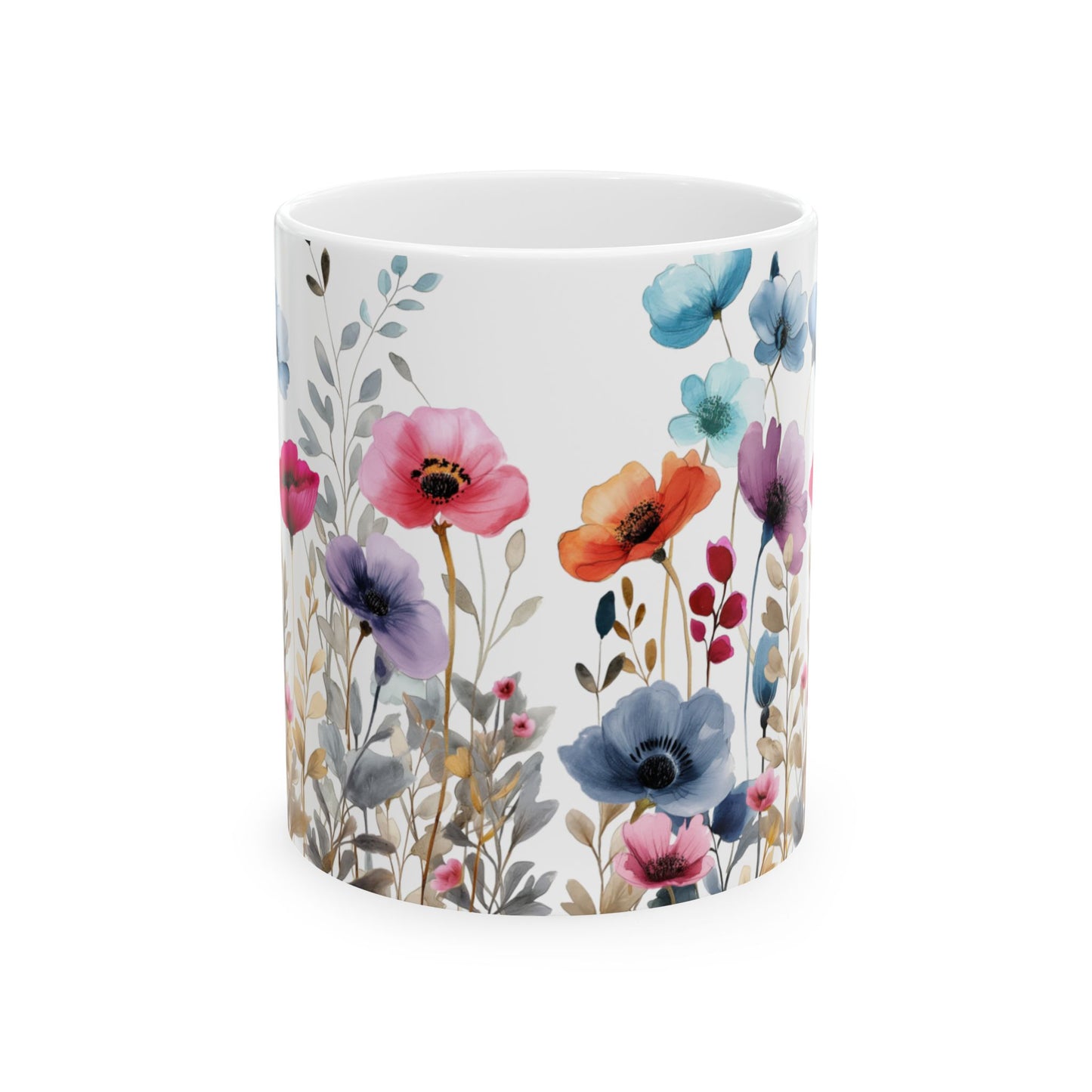 Ceramic Mug with beautiful watercolor flowers, (11oz, 15oz)