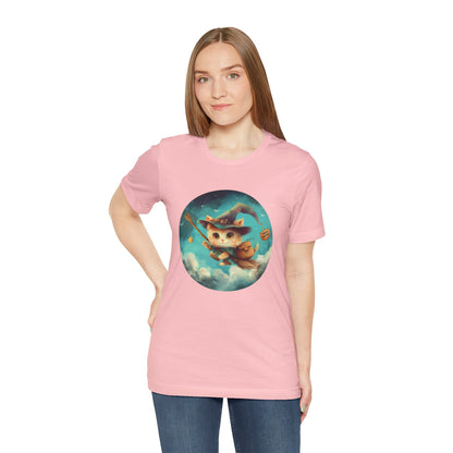 Charming Cat on Witch - Magician Stick T-shirt - Lightweight Fabric Tee