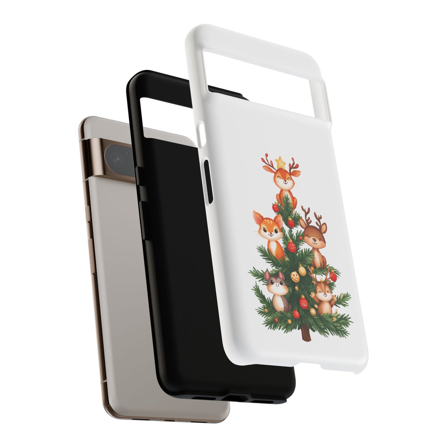 Festive Phone Case - iPhone, Samsung, and Google case - Cute Forest Animals on a Christmas Tree Case