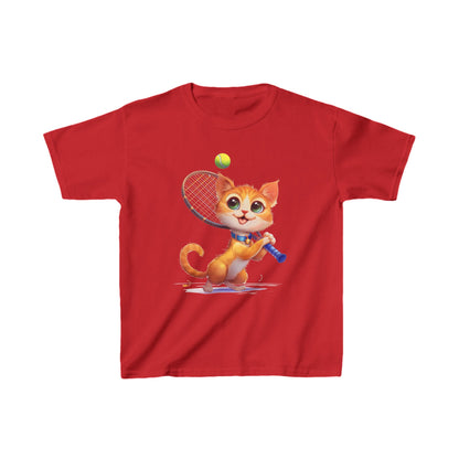 Kids T-Shirt - Cute Cat Playing Tennis - Unisex Kids Heavy Cotton™ Tee