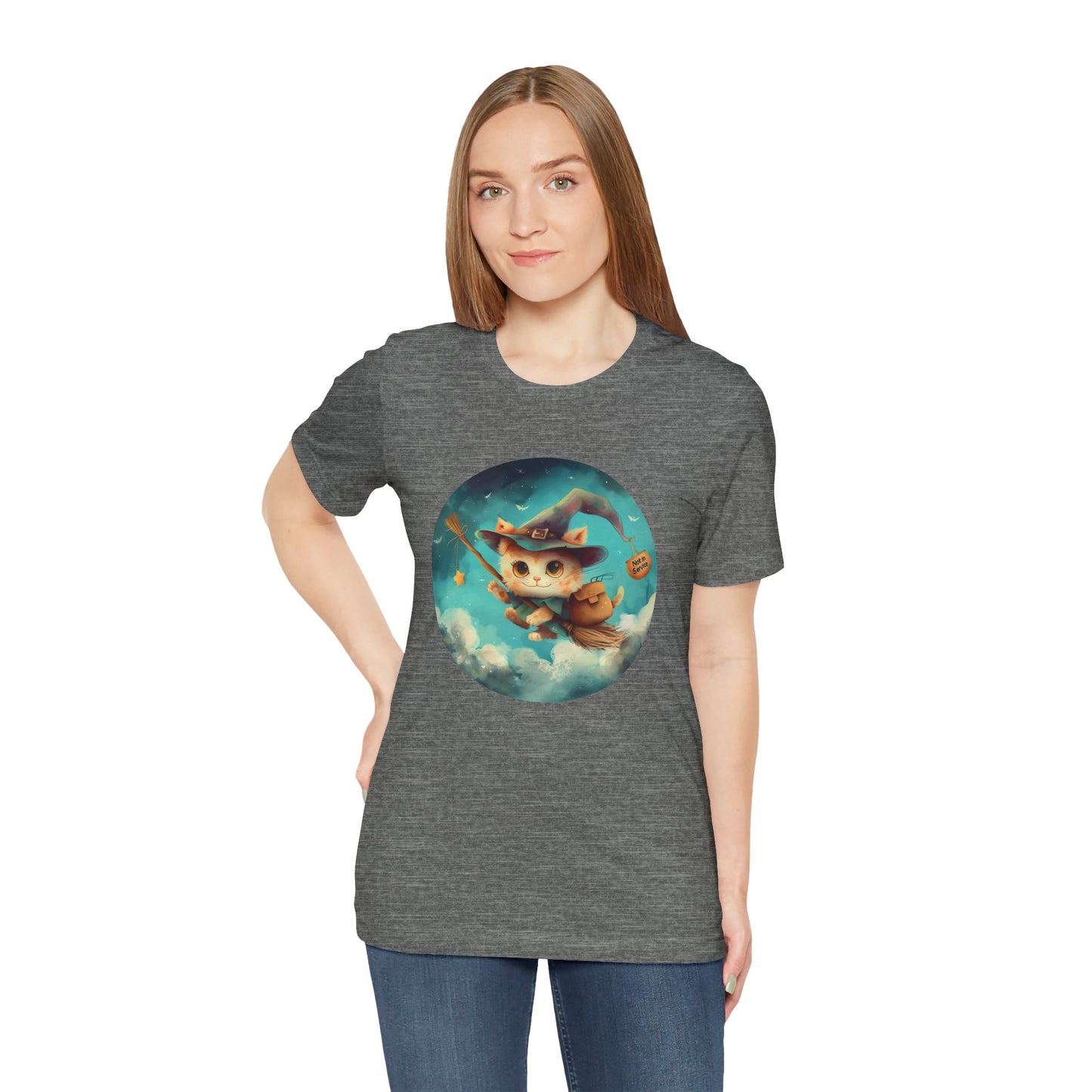 Charming Cat on Witch - Magician Stick T-shirt - Lightweight Fabric Tee