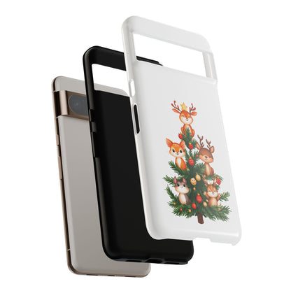 Festive Phone Case - iPhone, Samsung, and Google case - Cute Forest Animals on a Christmas Tree Case