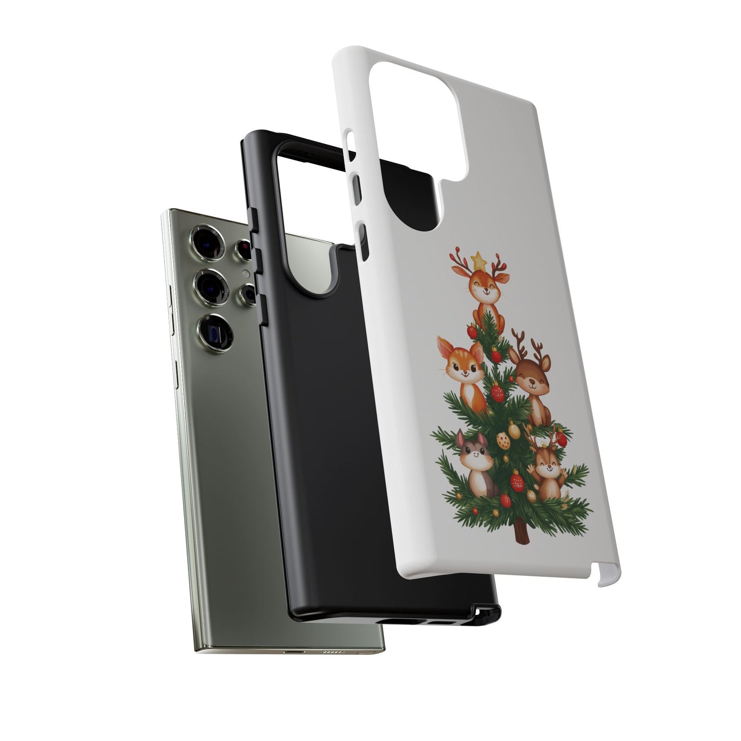 Festive Phone Case - iPhone, Samsung, and Google case - Cute Forest Animals on a Christmas Tree Case