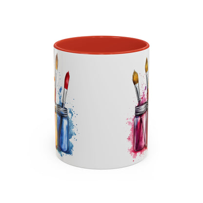 Paint Brushes Design Tea Cup - Accent Watercolor Coffee Mug, (11, 15oz)