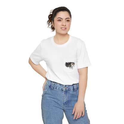 Cute 3D Cats in Unisex Pocket T-Shirt (White, Black, and Navy)