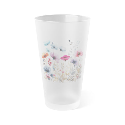 Frosted Pint Glass, Watercolor Flowers, 16oz