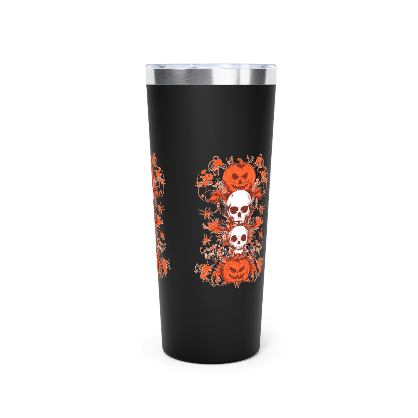 Copper Vacuum Insulated Tumbler, 22oz - Pumpkins, Skulls, and Spiders Insulated Tumbler - Spooky Tumbler