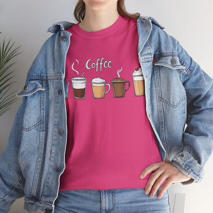 Coffee Cup Pattern Unisex Heavy Cotton Tee - Brewed Patterns Unisex Heavy Cotton Tee