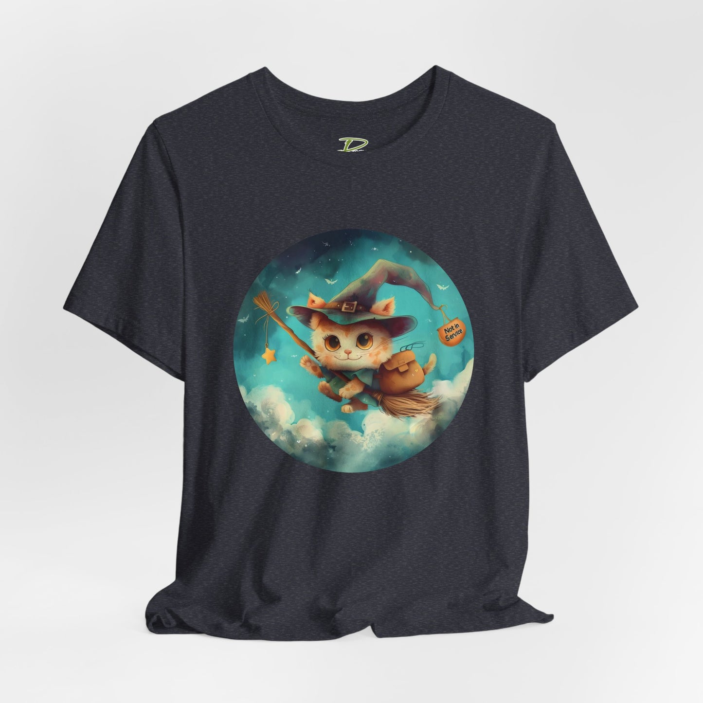 Charming Cat on Witch - Magician Stick T-shirt - Lightweight Fabric Tee