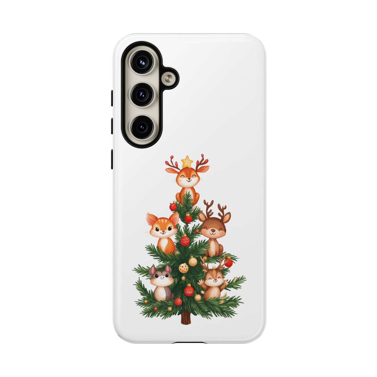 Festive Phone Case - iPhone, Samsung, and Google case - Cute Forest Animals on a Christmas Tree Case