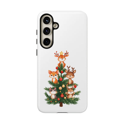 Festive Phone Case - iPhone, Samsung, and Google case - Cute Forest Animals on a Christmas Tree Case