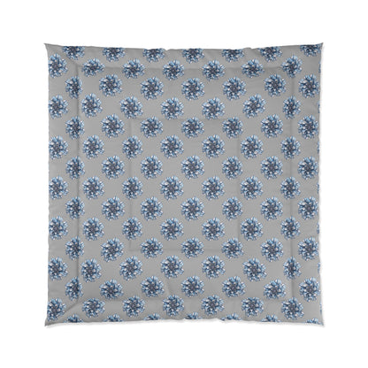 Light Gray Cozy Comforter Blanket with Striped Floral Design